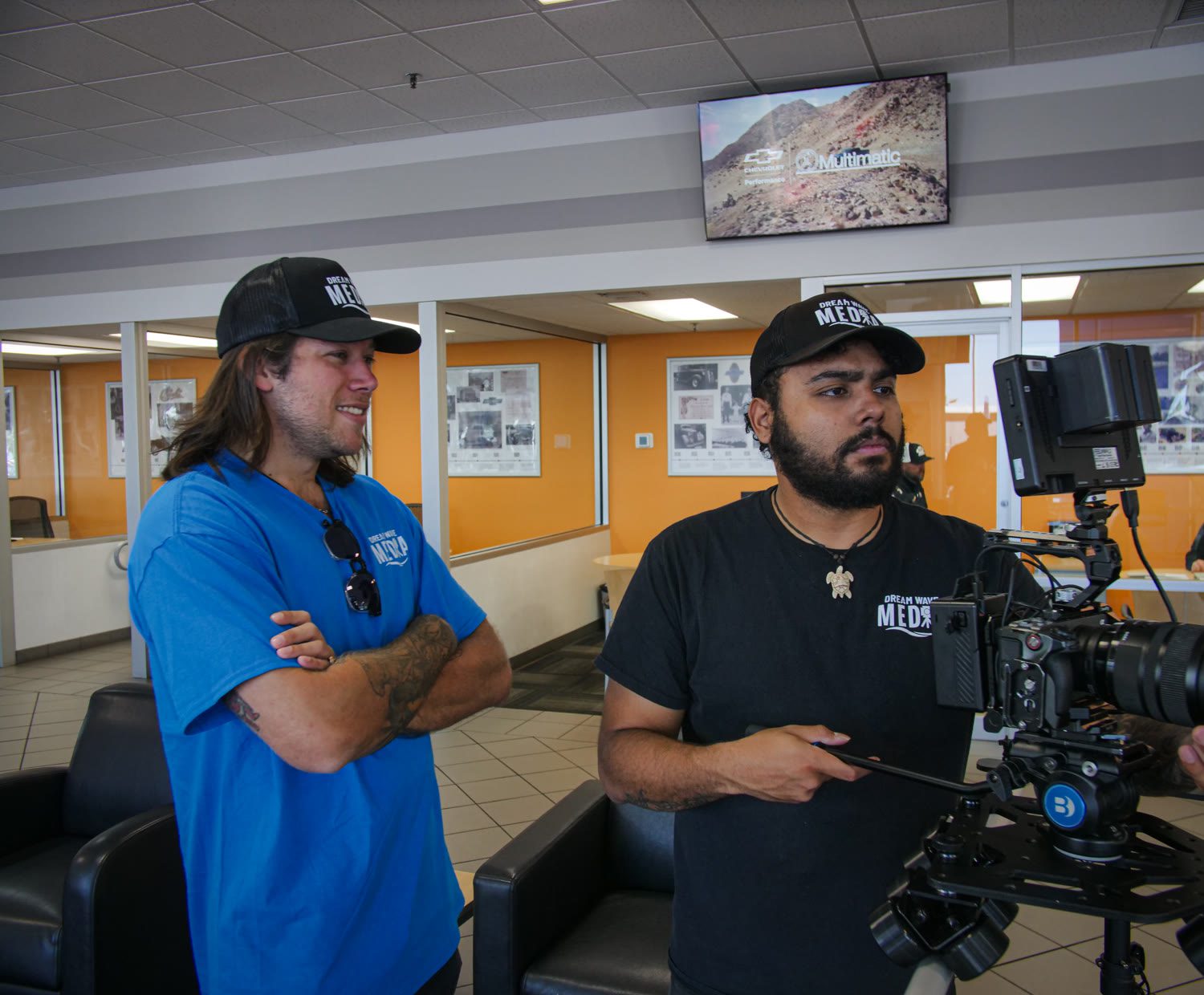 Dream Wave Media founders Jesse Hayes and Jean Scarpatti on location during a client shoot